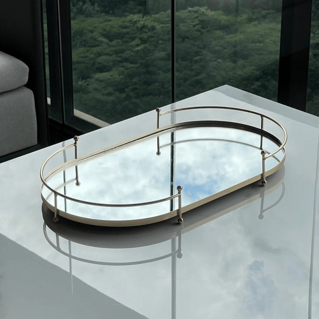 Bandeja Dourada com Fundo de Vidro Espelhado - LuxMirror®