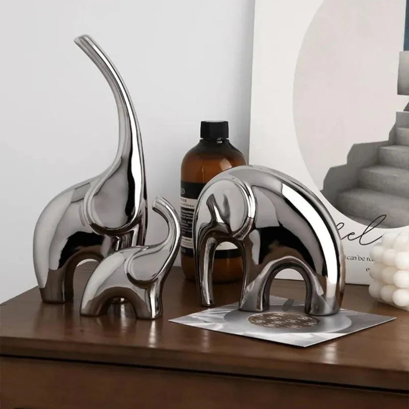 Escultura Elefantes em Metal Brilhante - ElefanteLux®